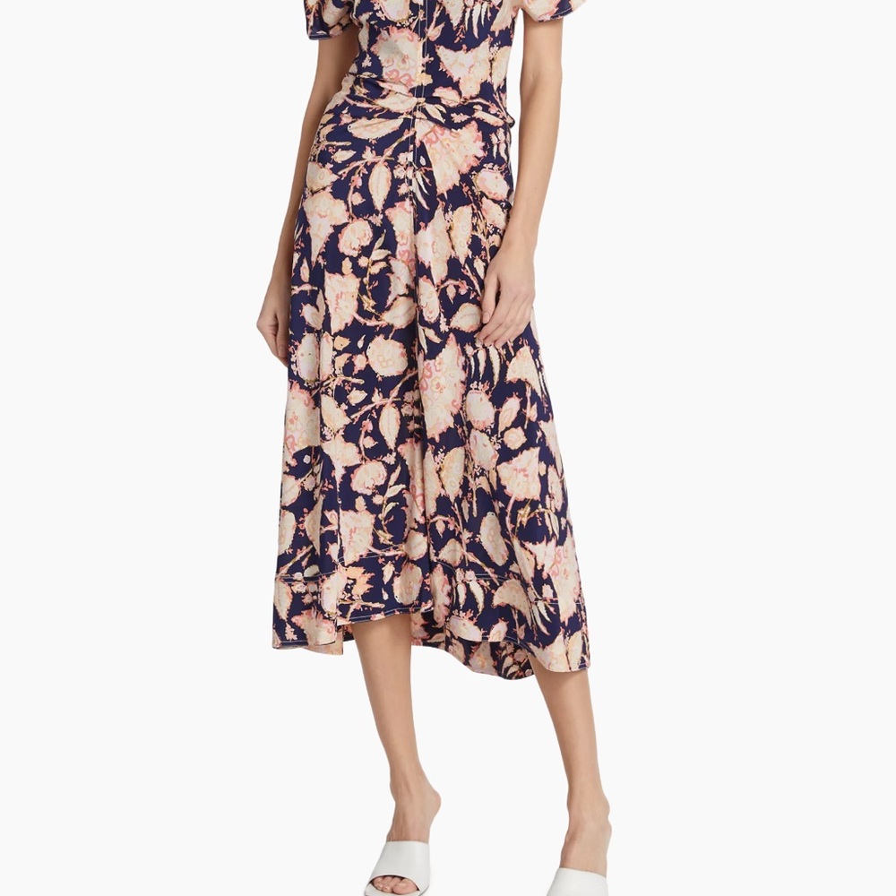 A.L.C. Floral Midi Skirt in Navy and Pink